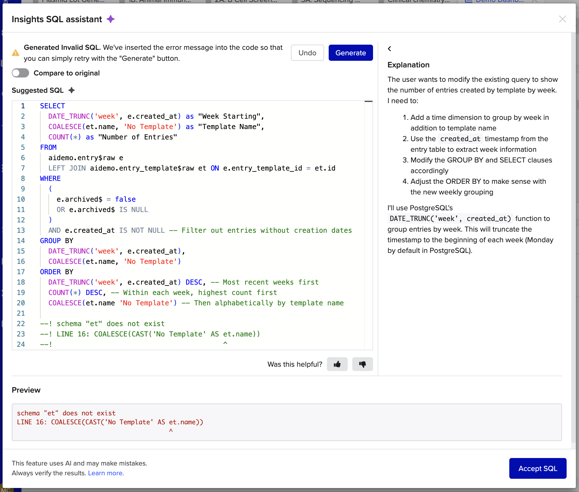 Insights SQL assistant – Benchling
