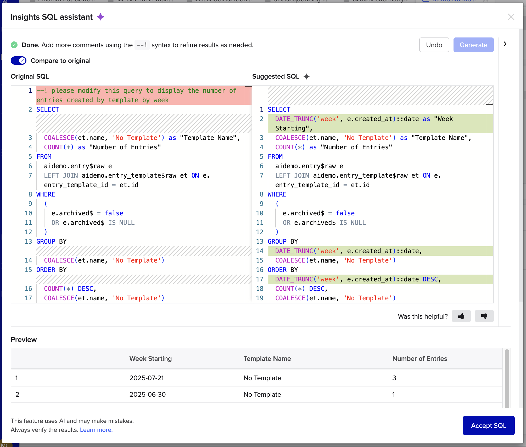 Insights SQL assistant – Benchling