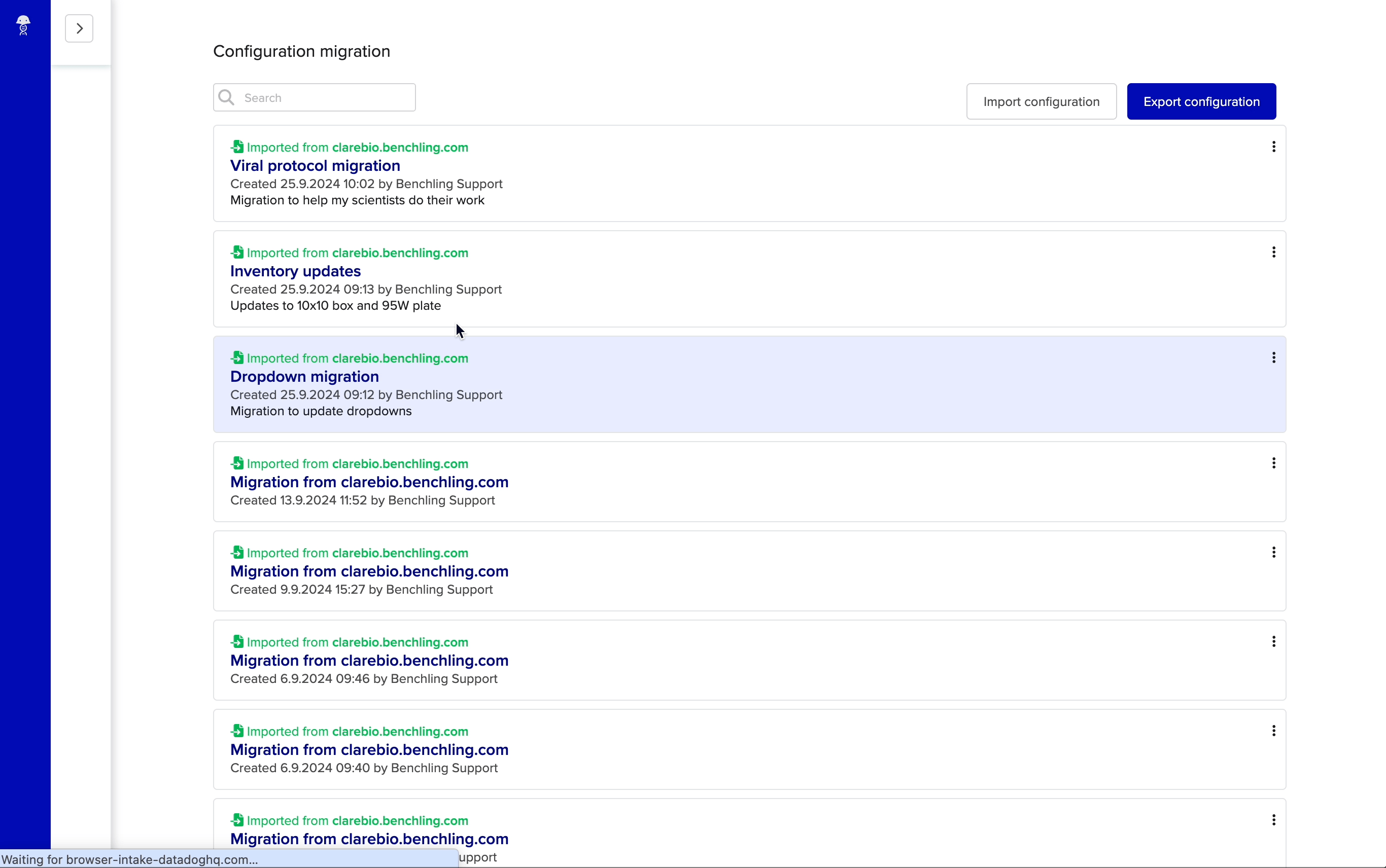 view new migration import on main page.gif