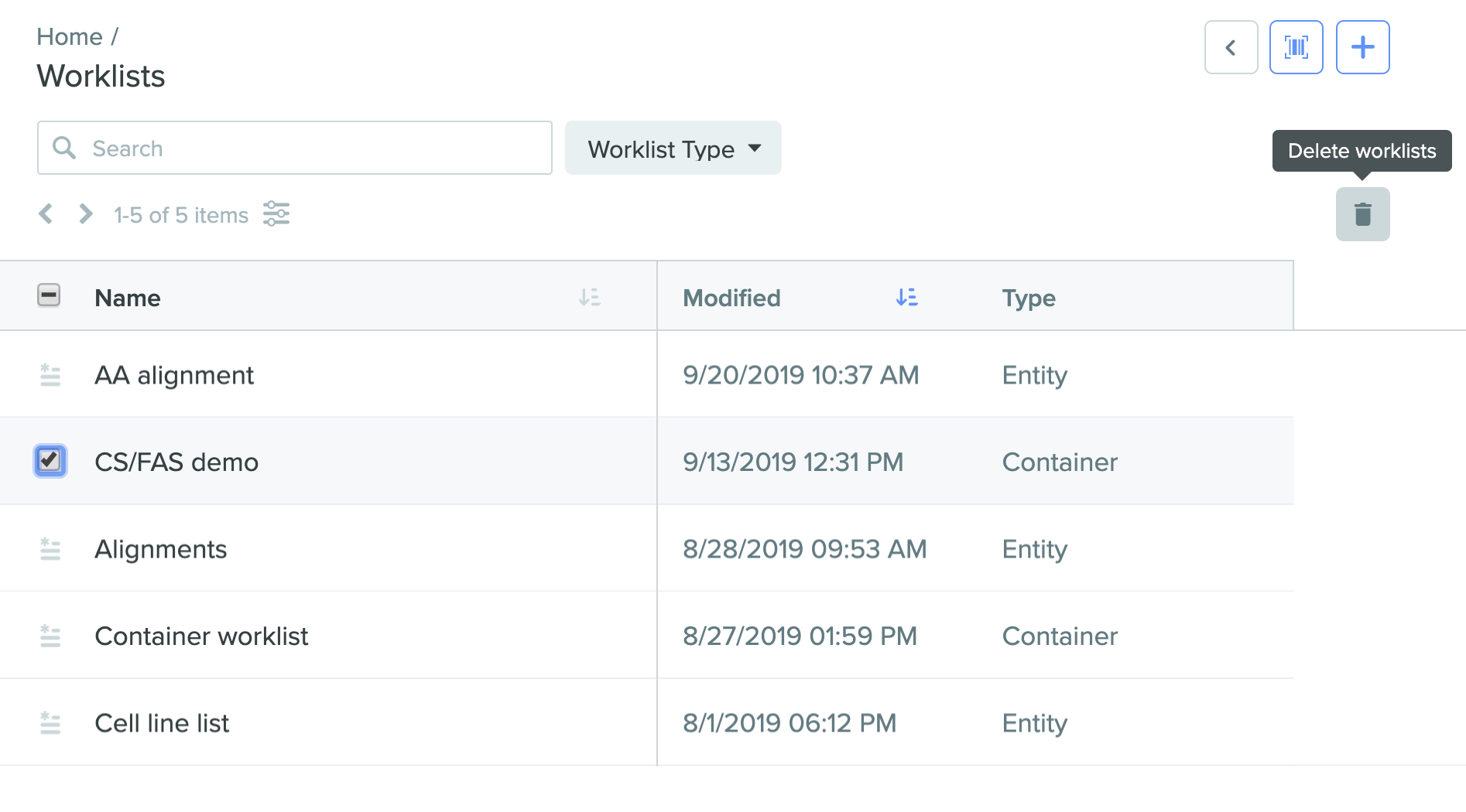 Delete A Worklist Benchling